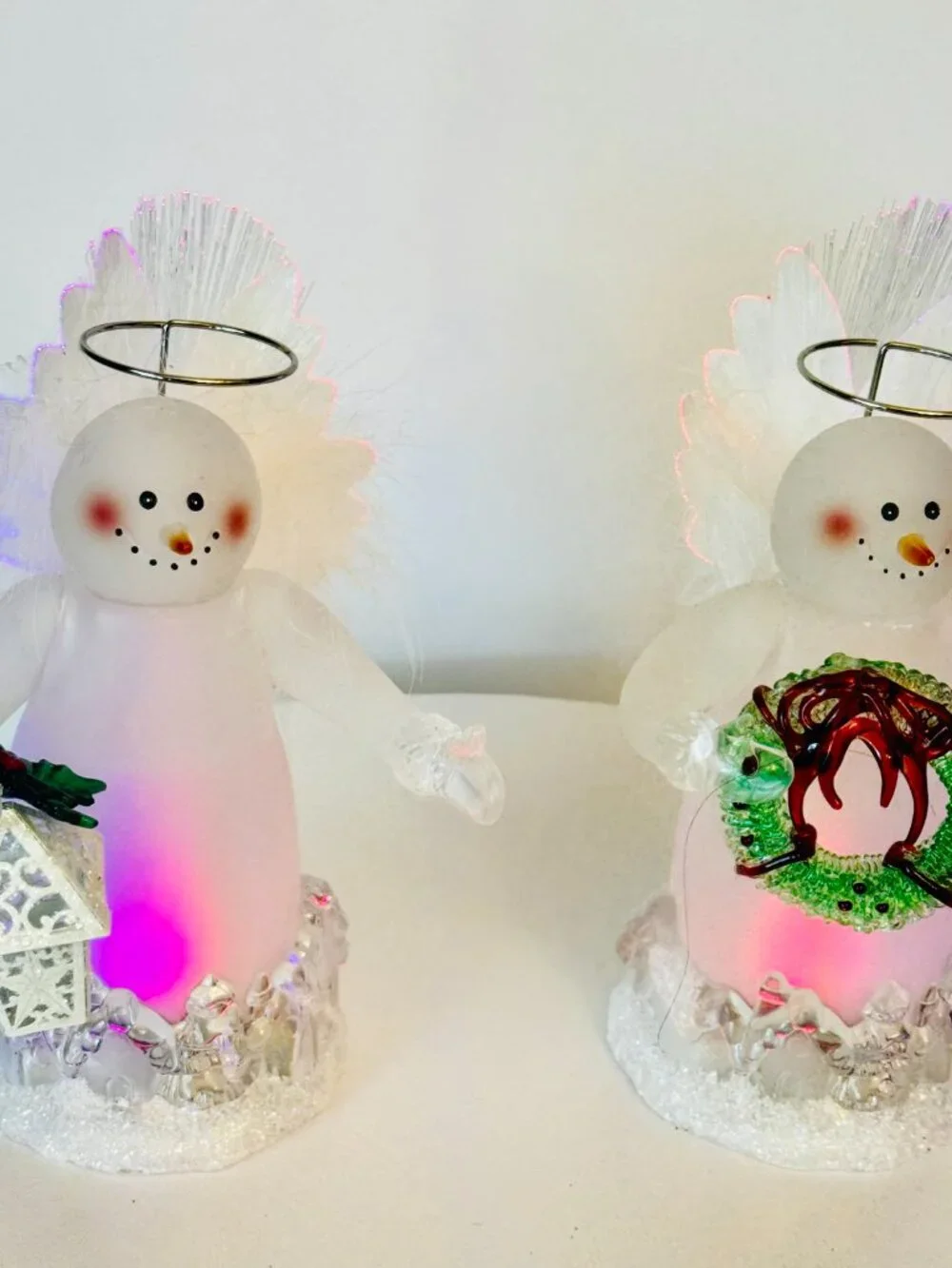 2 JC Penney Home Collection Color Changing Fiber Optic Acrylic Snowman Angel Hol
